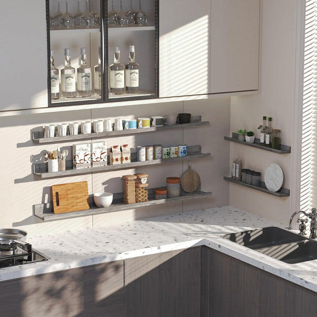 Lyeasw 24 inch Floating Shelves for Wall Set of 5, Grey Wall Mounted Shelves with Lip for Bathroom, Bedroom, Kitchen, Office