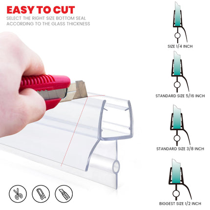 Shower Door Bottom Seal Strips 2PCS, 36 Inch Long Ultra Clear Vinyl Seal Strips With Sweep For 1/2"(12mm) Thick Frameless Glass Door, To Stop Water Leak