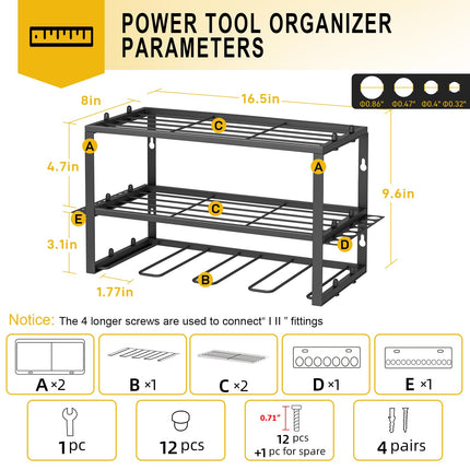 SPACECARE Heavy Duty 3 Layers Wall Mounted Storage Rack With 4 Holders for Cordless Drills Power Tool Organizer