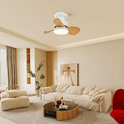 Becailyer 21.65 inch Mini Ceiling Fan with Lights and Remote, Small Flush Mount Ceiling Fans with Lamp, Reversible Summer Winter Mode 6 Speed Silent DC Motor for Bedroom Kitchen, White+Woodgrain