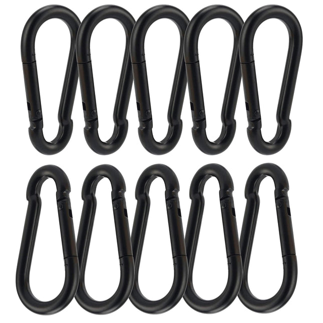 DOPHYRANIX 3 Inch Carabiner Spring Snap Hook Steel Clip Link Buckle Heavy Duty 8x80mm 10 Pcs for Outdoor Camping Hiking Hammock Swing, Black