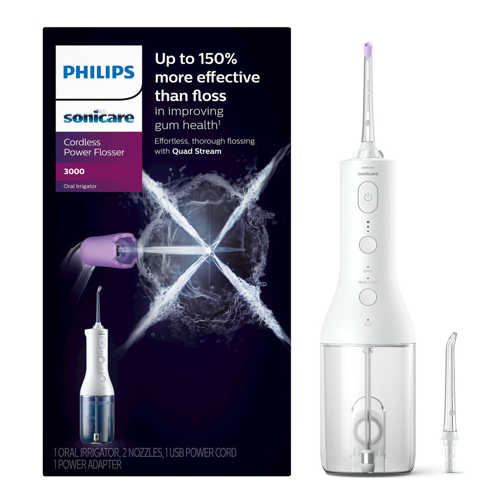 Philips Sonicare Power Flosser 3000 Cordless, Oral Irrigator Quad Stream technology and whisper quiet, White, HX3826/21