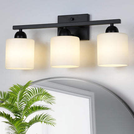 Glass Bathroom Vanity Light Over Mirror - 3 Light
