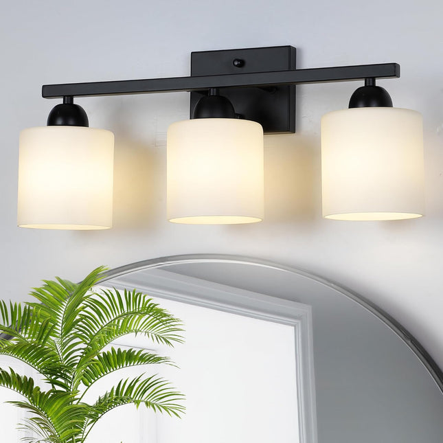 Glass Bathroom Vanity Light Over Mirror - 3 Light