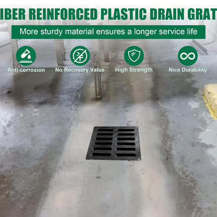 Natotela Fiberglass Cacth Basin Grate-20x12in Square Outdoor Drain Grate for Concrete Cacth Basin,Durable Flat Drainage Grate for Downspout Sewer Lawn Yard Lawn Patio Inlet(19.7x11.8in)