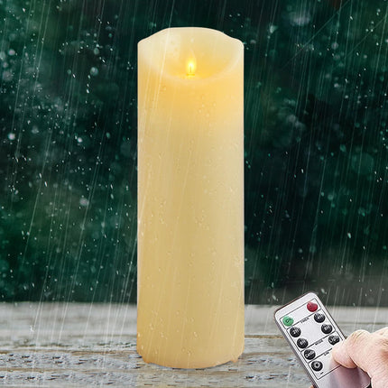 Yeelida 1PC Battery Operated 4"x12" Ivory Flickering Moving Wick Large Candle with Remote and Timer