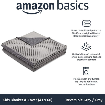 Amazon Basics Kids Cotton Weighted Blanket and Micromink Cover - 7-Pound, 41" x 60", Gray/Gray