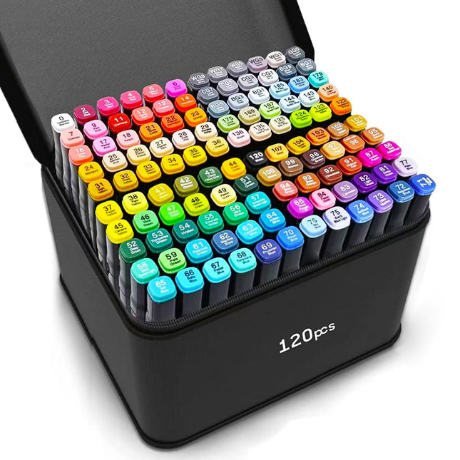 1VBESTARTLY 120 Colors Alcohol Markers with Base, Permanent Dual Tip Art Markers Anime Coloring Sketch Illustrations Pefect for Gift