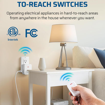 DEWENWILS Indoor Remote Control Outlet, Wireless Remote Light Switch with 2 Side Outlets, No Interference Remote Outlet Switch, 15A/1875W, 100ft RF Range, HRS101H