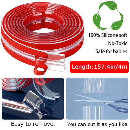 TAINESS Clear Silicone Soft Baby Proofing Corner & Edge Guards - Safety Strip for Tables, Cabinets, Sinks 4m Strip & 30 Corners