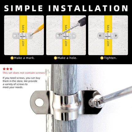 Hilitchi 50Pcs 40mm Rigid Pipe Strap Clamp Set, 304 Stainless Steel 2 Holes Cable Clamp Heavy Duty U Bracket Tube Strap Tension Clips for Pipe Tube Fixing