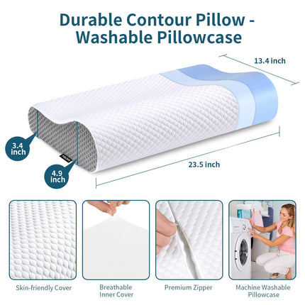 lxjnfac Memory Foam Pillows for Side, Back and Stomach Sleepers, Bed Pillow with Washable Cover and Breathable Mesh, Bed Pillow for Sleeping Standard Size （White&Grey）