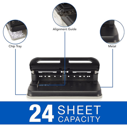 Swingline 74150 24-Sheet Easy Touch Heavy-Duty Punch, 3 Holes Adjustable into 7 Positions, 9/32 Dia, BLACK