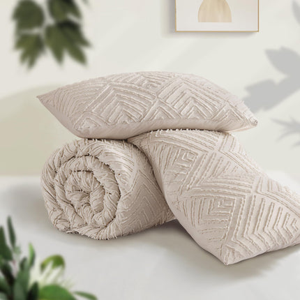 Andency Khaki Super King Comforter, 3 Pieces Boho Bedding Set