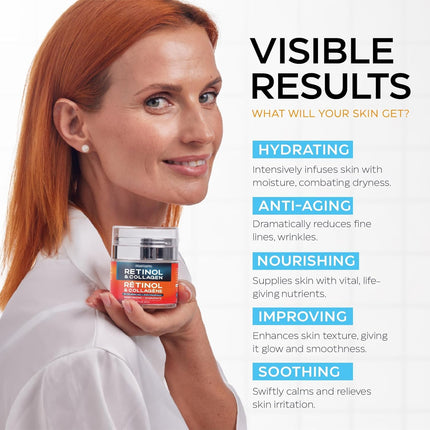 MOONRIN COSMETICS Retinol Cream for Face with Hyaluronic Acid, Collagen Day & Night Moisturizer, 1.85 Oz