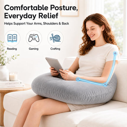 Gaming Pillow Arm Support Pillow for Bed & Sofa: Ergonomic U-Shaped Lap Pillow with Elbow Rest for Adults & Kids - Reduces Arm Pain & Fatigue During Gaming, Reading, Working & Crocheting