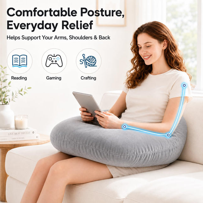 Gaming Pillow Arm Support Pillow for Bed & Sofa: Ergonomic U-Shaped Lap Pillow with Elbow Rest for Adults & Kids - Reduces Arm Pain & Fatigue During Gaming, Reading, Working & Crocheting