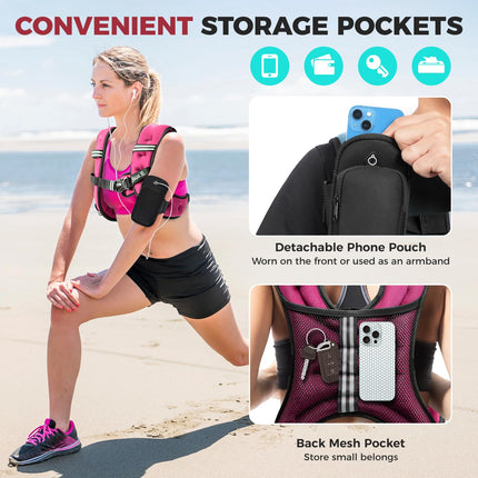 BAGAIL Adult's Weighted Vest with Detachable Phone Pouch, Rucking Vest, Walking, Weight Loss, Training, Running