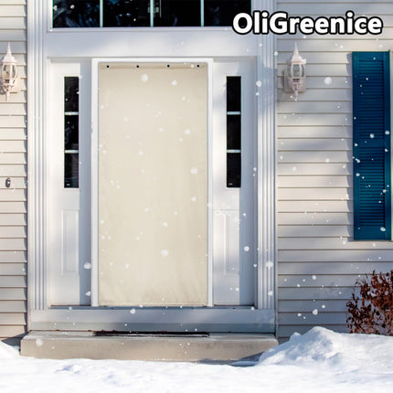 OliGreenice 82x204cm/W32*L80" Thermal Curtain Winter Eyelet Doorway Cover Panel Windproof Warm Cold Protection Oxford Cloth Thicken Cotton Fiber Drapes for Living Room Garage Bedroom, Beige