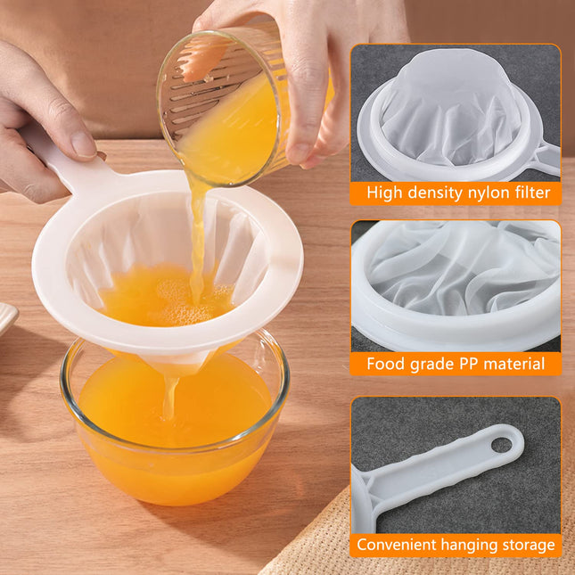 MIATTCLD Kitchen Ultra-Fine Nylon 4.5Inch Mesh Strainer with Handle For Soy Milk, Coffee, Milk, Yogurt, Juice,Tea Leaf Filter, Honey, Wine