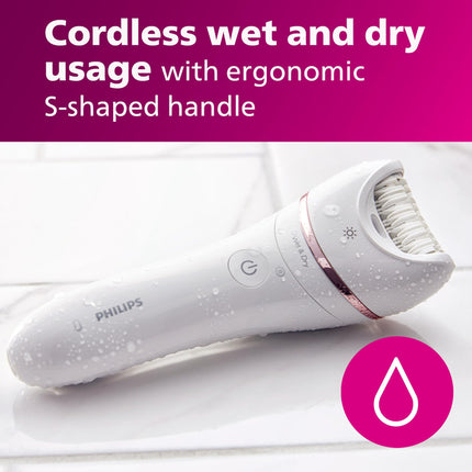New Open Philips Epilator Series 8000 Wet & Dry Electric Hair Removal Epilator, Cordless Use, BRE720/14