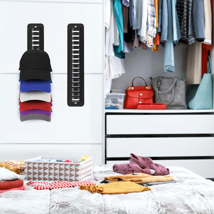 BOXOB 2pcs Wall Door Closet Plastic Hat Organizer for Baseball Caps Adhesive Hook, Storage Display Rack, BLACK