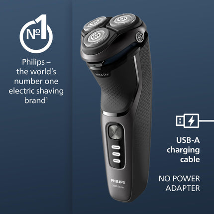 Philips Electric Shaver Series 3300, Wet & Dry with Self-Sharpening PowerCut Blades, S3343/13