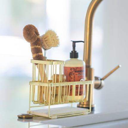 Kitchen Sink Caddy Organizer – With Self-Drying Stone, Multi-Purpose with Sponge & Dish Brush Holder, Compact Sink Sponge Holder for Kitchen or Bathroom Countertop