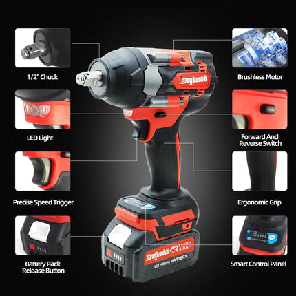 XINGBOSHEN 20V Cordless Impact Wrench 1/2'', High Torque Maximum 850 NM, Brushless Motor, 4 Variable Speeds Max 3200RPM, Compatible with Makita 18V Battery, NO Battery (TOOL ONLY))