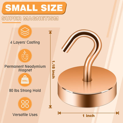 Neosmuk 6PC Magnetic Hooks, Cruise Ship Essentials 60lb+ Heavy Duty Magnetic Hooks, Extra Strong Must-Haves Magnet Hook,Bronze