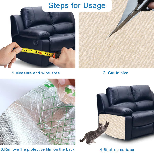 MIUZMORE 98.4" x 15.8" Trimmable Replacement Cat Carpet, Self-Adhesive Cat Scratch Mat for Cat Furniture - Cat Scratch Furniture Protector - Beige