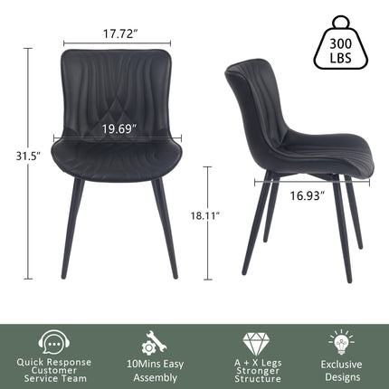 YOUTASTE Black Dining Chairs Set of 2, Mid-Century Modern Faux Leather Upholstered Kitchen Chairs with Metal Legs, Supports 300 lbs, Comfortable Accent Chairs for Living Room, Bedroom
