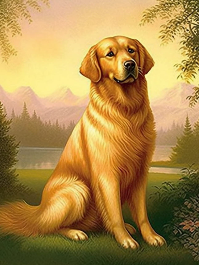Reofrey 5D Diamond Grass Dog Golden Retriever Paint Kit with Diamonds Art Rhinestone Embroidery Cross Stitch Craft Decor (30x40 cm/ 12x16 inch）