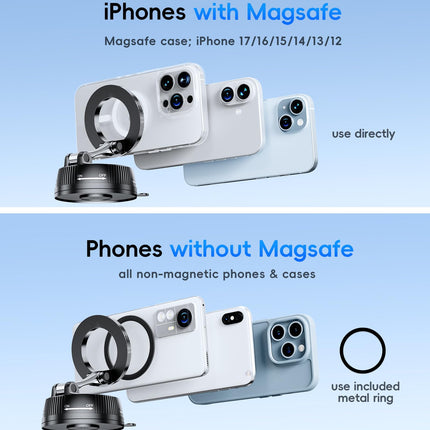Lazmount Car Mount for MagSafe All Smartphones One-Tap Rotate for Calls, N55 Magnets Stay Rock-Solid ABS Silicone Magnet Nano Gel Suction and 24 N55 Magnets Twist-Lock 180/360 Adjust Holder -Black