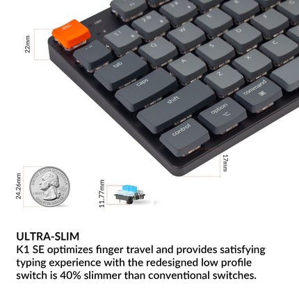 Keychron K1 SE, 87 Keys Ultra-Slim Wireless Bluetooth/USB Wired Mechanical Keyboard with White LED Backlit, Hot Swappable Low-Profile Gateron Mechanical Blue Switch Compatible with Mac Windows