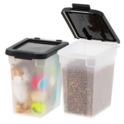 IRIS USA WeatherPro Airtight Dog Food Storage Container, Up to 4.5 Kg Each, 2 Pack, for Dog Cat Bird and Other Pet Treat Food Storage Bin, Keep Fresh, Translucent Body, BPA Free, Clear/Black