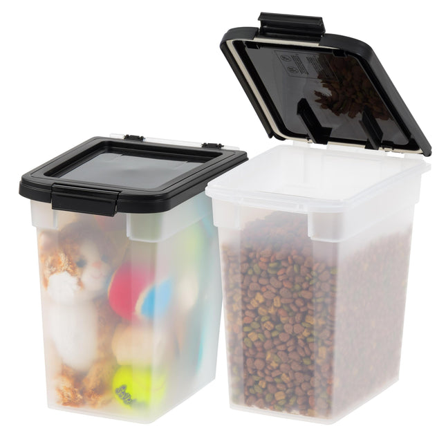 IRIS USA WeatherPro Airtight Dog Food Storage Container, Up to 4.5 Kg Each, 2 Pack, for Dog Cat Bird and Other Pet Treat Food Storage Bin, Keep Fresh, Translucent Body, BPA Free, Clear/Black