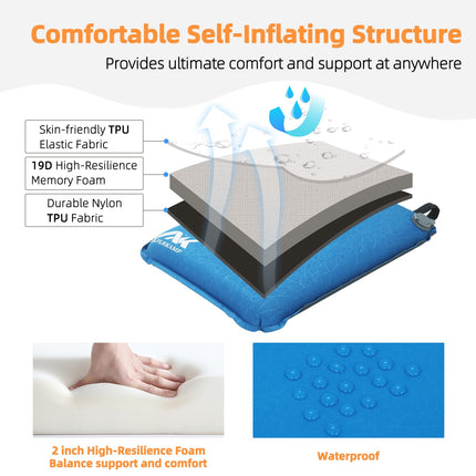 XplrKamp 1PC Self-Inflating Portable Compact Lightweight Memory Foam Seat Cushion for Airplane Travel Air, Camping, Climbing, Hiking, Office