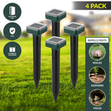 Mole Repellent Ultrasonic, 4 Pack Outdoor Rodent and Groundhog Repellent for Yard, Gopher, Vole, Groundhog, and Chipmunk Deterrent, Solar Snake Ultrasonic