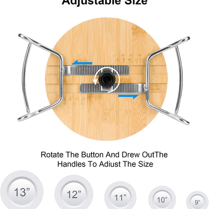E-ROOM TREND Dish Holder SS304 2 Pack Large Round Size for 9" to 13" Plates Organizer Upgrade Thicken Bamboo Adjustable Size Easy Carried Handles Storage Rack for RV Cabinets Shelf Countertop (PH202R)