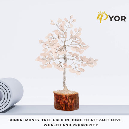 PYOR Rose Quartz Money Tree Crystal Figurine Spiritual Stones Spiritual Crystals Feng Shui Bonsai Crystal Home Office Decor Aura Cleansing Chakra Balancing Prosperity Stone Positive Energy Gift