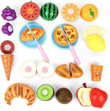 19 PCS Pretend Cutting Food Toys with Dessert and Fruit,Play Food Set with Picnic Basket and Mat,Play Kitchen Toys Playset for Children,Educational Toys T16