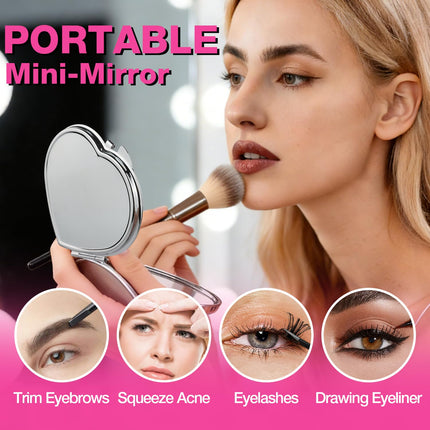Path to Love Double-Sided Pocket-Sized Scratch-Resistant Cute Heart Compact Travel Mirror