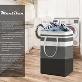 Maxsilan 120L 2-Pack Freestanding Laundry Basket with Extended Handle, Collapsible Large Cotton Clothes Hamper Storage Basket, Gradient Grey