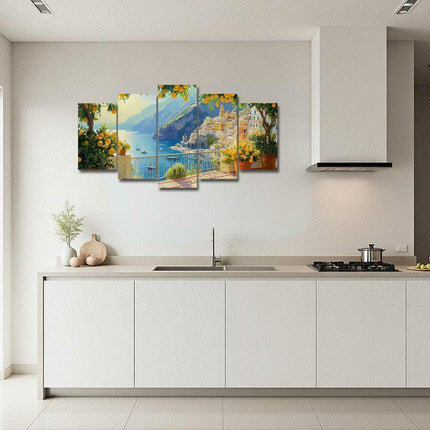LZIMU 5Pcs Large Italy Canvas Wall Art Summer Yellow Lemon Tree Pictures Blue Italian Coastal Painting Prints Nature Seascape Poster Kitchen Home Decor (Green, (8x14inx2 8x18inx2 8x22inx1))