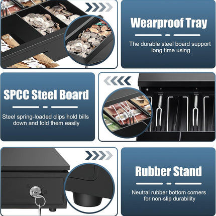 PERCEA Cash Drawer, 13" Electronic Cash Register Drawer 4 Bill Slots & 3 Coin Trays