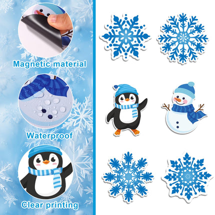 Sinbana 12pcs/6 Pairs Screen Door Magnets Decorations, Christmas Winter Snowflake Snowman Penguin Flexible Magnetic Double Sided Screen Savers for Pet Bird Protection Fridge Decals Cruise Door Decor