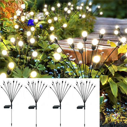 FRSTONA Outdoor 4 Pack Solar Firefly Lights Decorative 10 LED Big Bulb Waterproof Wind Swaying for Yard Lawn Pathway Flower Decor