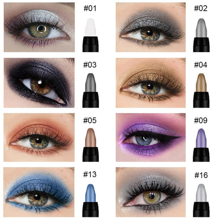 DNM 8Pcs Glitter Eye Shadow Sticks Liner Pencils Makeup, Pearl White Smokey Black Gray Silver Violet Purple Khaki Royal Blue Shimmer Glitter Eyeliner Pencil Cream Eyeshadow Palette Makeup