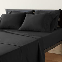 Amazon Basics Easy Care Microfiber Sheet Set with Four Pillowcases - Full, Black 3WGT